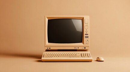 this image showcases a vintage computer setup with a beige monitor, keyboard, and mouse, evoking a s