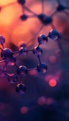 Poster - molecular structure on purple, blue background abstract science, chemistry research concept.