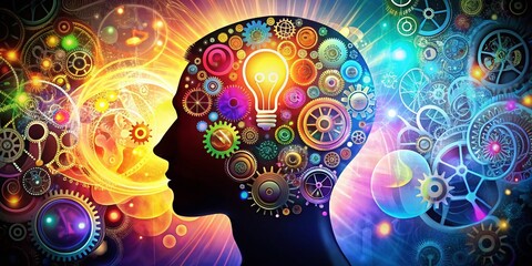Poster - Creative Silhouette of a Human Head with Colorful Swirling Ideas Representing Business and Technology Concepts for Idea Generation and Creative Thinking