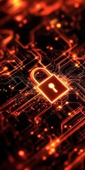 Poster - A vivid illustration showcasing a glowing padlock over a circuit board design, symbolizing the critical importance of cybersecurity in today's digital world.