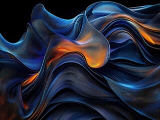Poster - A mesmerizing display of fluid shapes and vibrant colors, showcasing a dynamic interplay of blues and oranges against a dark backdrop. An abstract exploration of movement and light.