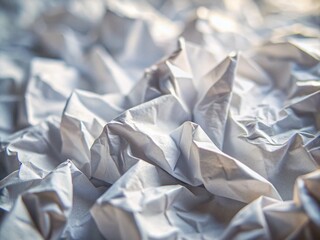 Poster - Crumpled White Paper Texture Background in Tilt-Shift Photography Style for Creative Design and Unique Visual Presentations