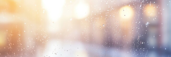 Leinwandbilder - Raindrops slide down the window, providing a tranquil view of a quiet street bathed in soft light, perfect for contemplation and peace. Generative AI