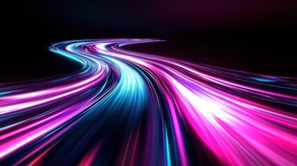 Poster - Vibrant abstract neon light trails in a winding pattern, creating a dynamic and futuristic atmosphere.
