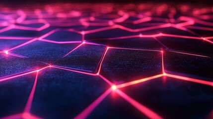 Fototapete - A vibrant and futuristic abstract surface with glowing lines in shades of blue and pink, creating a network-like pattern.