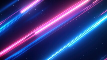 Poster - Vibrant, abstract lines of neon pink and blue streak across a deep space background.