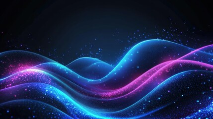 Poster - Vibrant abstract waves of blue and pink light create a dynamic digital landscape.