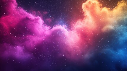 Poster - A vibrant cosmic scene with colorful clouds of gas and stars twinkling in the vast darkness of space.