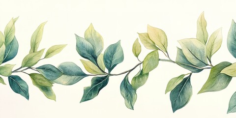 Aufkleber - Leafy branches in soft watercolor style create a calming botanical pattern for decoration or design projects