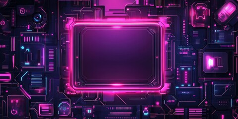 Poster - Futuristic digital interface with vibrant neon lights and circuit patterns creating a high-tech atmosphere