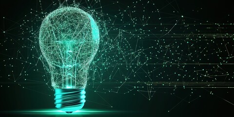 Poster - Digital light bulb emitting energy in a futuristic low-light environment showcasing innovation and technology