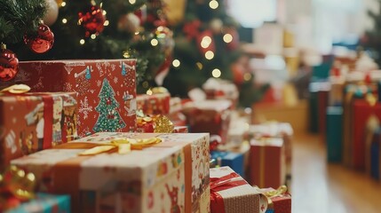 Poster - Holiday charity drive with gifts and decorations. 
