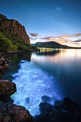 Wall Mural - A beautiful night sky with a lake in the background