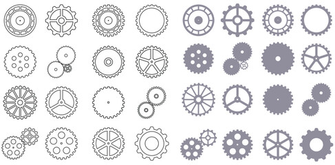gears collection. vector gear, set of outline and shape gears wheels