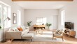 © VisualPro - Scandinavian interior living room with simple, functional furniture, light wood finishes, and neutral colors characteristic of Scandinavian interior design