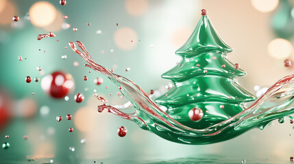 Poster - Vivid splashes of green and red water create a striking Christmas tree amidst a cheerful holiday background