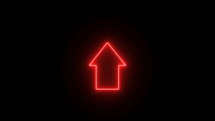 Wall Mural - Glowing neon up direction arrow icon illumination. Neon upload arrow icon on black background. up arrow direction icon illumination.