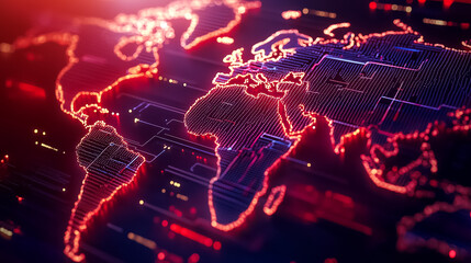 Poster - Detailed representation of a global business network with vibrant connections linking major regions and countries