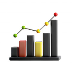 Fototapete - This image features a 3D bar chart with colorful data points, signifying data analysis and presentation in a visually engaging manner.