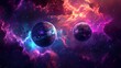 © Sawera - Planets with glowing, iridescent surfaces, floating in a vibrant space filled with stars and nebulae.