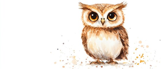  A beautifully watercolor owl with large eyes, showcasing its enchanting features.