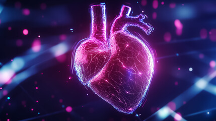 Poster - A heart pulse transforms seamlessly into a colorful landscape filled with glowing lights and dynamic patterns