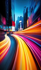 Poster - Urban Light Trails in Cityscape at Night