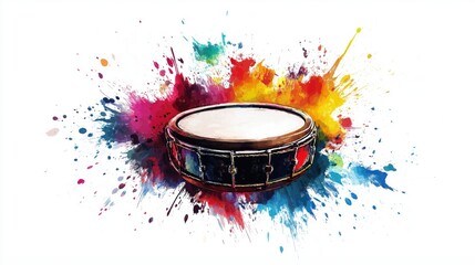 Sticker - Vibrant Tambourine with Colorful Splash Background