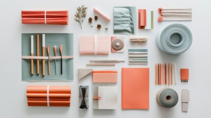 Leinwandbilder - Collection of colorful gift wrapping materials including paper, ribbons, and cards, arranged on a flat surface with space for text and creativity. Generative AI