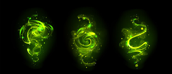 Poster - green magic wand effect. light trail and sparkle. spell line with glitter and twinkle swirl. miracle