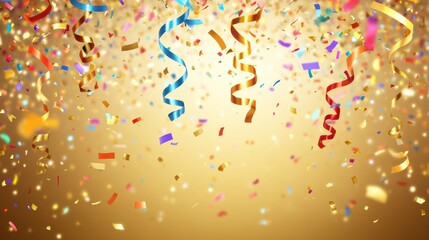Poster - Falling confetti and ribbons create a joyful atmosphere perfect for New Year celebrations, with plenty of space for festive text. Generative AI