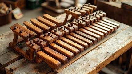 Poster - Wooden xylophones in a music studio musical instruments interior creative space artistic perspective sound exploration