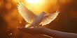 © Vlad - Hopeful Silhouette: Dove Soaring in Sunlit Sky, Embracing Freedom and Faith