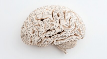 Poster - A human brain crafted from numerous words and phrases symbolizes knowledge and creativity, providing ample copy space for additional text. Generative AI