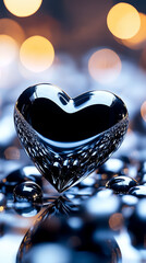 Poster - Liquid mercury forms a smooth heart shape, shimmering and reflecting light for a striking visual effect