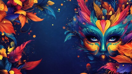 Poster - A colorful mask with a blue eye and a blue nose