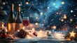 © CoolPook - A bottle of wine and a wine glass are on a table with a Christmas tree