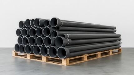 Poster - Pvc pipe bundle arrangement warehouse industrial product neat environment side view construction supply management