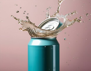 Wall Mural - Generated image Drink can with splash of liquid on pastel background