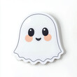 © Steven - Cute cartoon ghost with a smiling face and rosy cheeks, set against a plain white background.