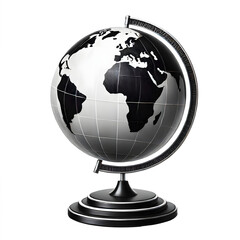 Wall Mural - Earth globe black and white render, planet globe on stand isolated on a transparent background.