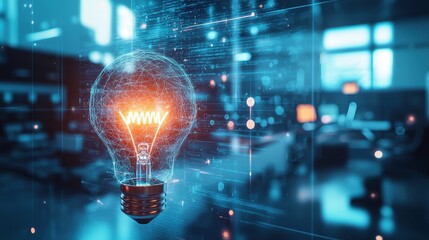 Poster - Brightly Glowing Light Bulb Representing Innovative Ideas in a Modern Digital Environment