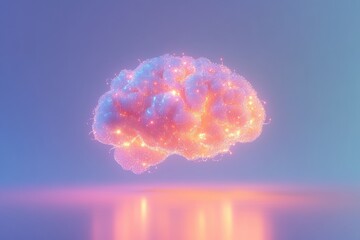 Poster - A glowing brain made of interconnected light points radiates energy, providing an empty space for creative text and ideas. Generative AI