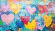 © berkah nikah - Colorful Heart Graffiti On Brick Wall Art