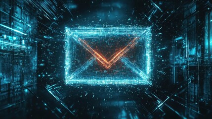 Poster - Digital Envelope Icon Representing Email Communication in a Futuristic Environment