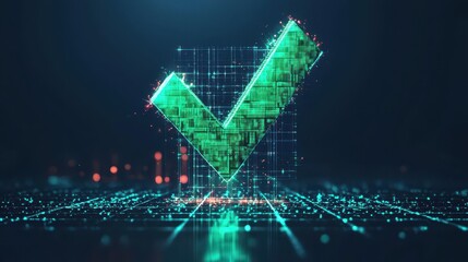 Poster - Digital Green Check Mark Symbolizing Completion in Futuristic Style for App Design
