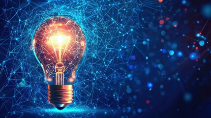 Poster - Glowing Light Bulb Representing Energy and Innovation in a Digital Network Background
