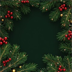 Poster - Christmas tree branches on black background as template for a christmas card