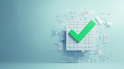 Poster - Professional Concept Image of Green Check Mark on Grid with Abstract Digital Elements