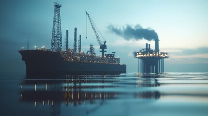 Aufkleber - Exploration of natural gas energy stock offshore platform industrial image ocean environment aerial view energy concept
